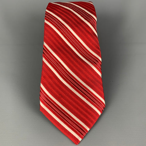 VALENTINO Red White Diagonal Stripe Silk Neck Tie