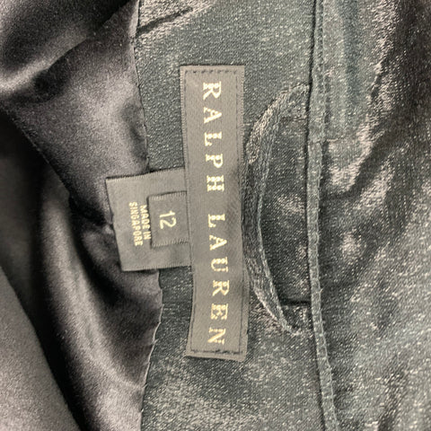 RALPH LAUREN Black Label Taille 12 Manteau ceinturé brillant en soie de coton noir