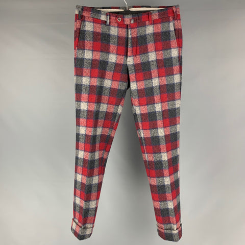 JAY KOS NY Size 32 Grey Red Blue Plaid Wool Button Fly Dress Pants