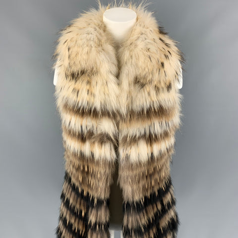 NOT LISTED Size S Cream & Taupe Brown Racoon Fur Vest