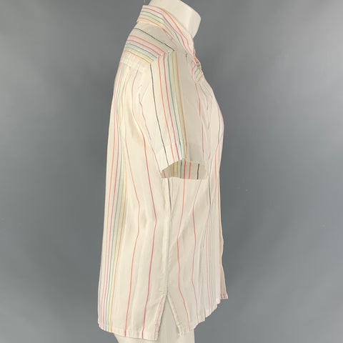 MR. TURK Size S White Multicolour Stripe Cotton Short Sleeve Shirt