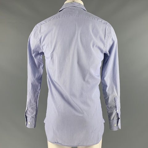 SUITSUPPLY Size M Blue White Stripe Cotton Spread Collar Long Sleeve Shirt