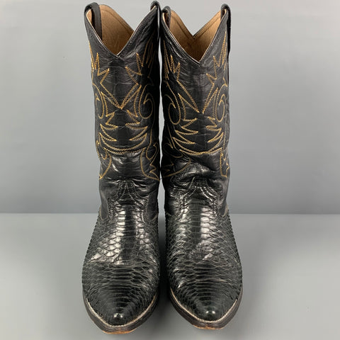 EL SILLERO Size 9 Black Mixed Materials Leather Cowboy Boots
