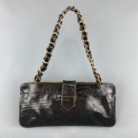 MARC MARMEL Distressed Black Coated Leather Shain Strap Handbag