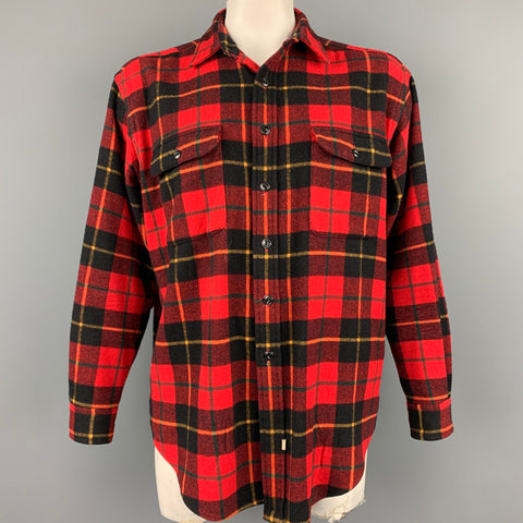RALPH LAUREN Size L Red Plaid Wool Button Up Long Sleeve Shirt