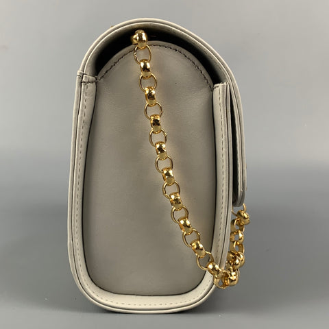 Vintage SALVATORE FERRAGAMO Light Gray Leather Gold Strap Handbag