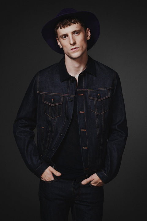 BURBERRY PRORSUM Spring 2015 Size 38 Indigo Blue Denim Silk Collar Trucker Jacket