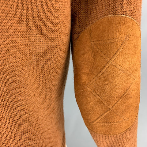 TUNDRA Size L Camel Virgin Wool Suede Elbow Patches Cardigan
