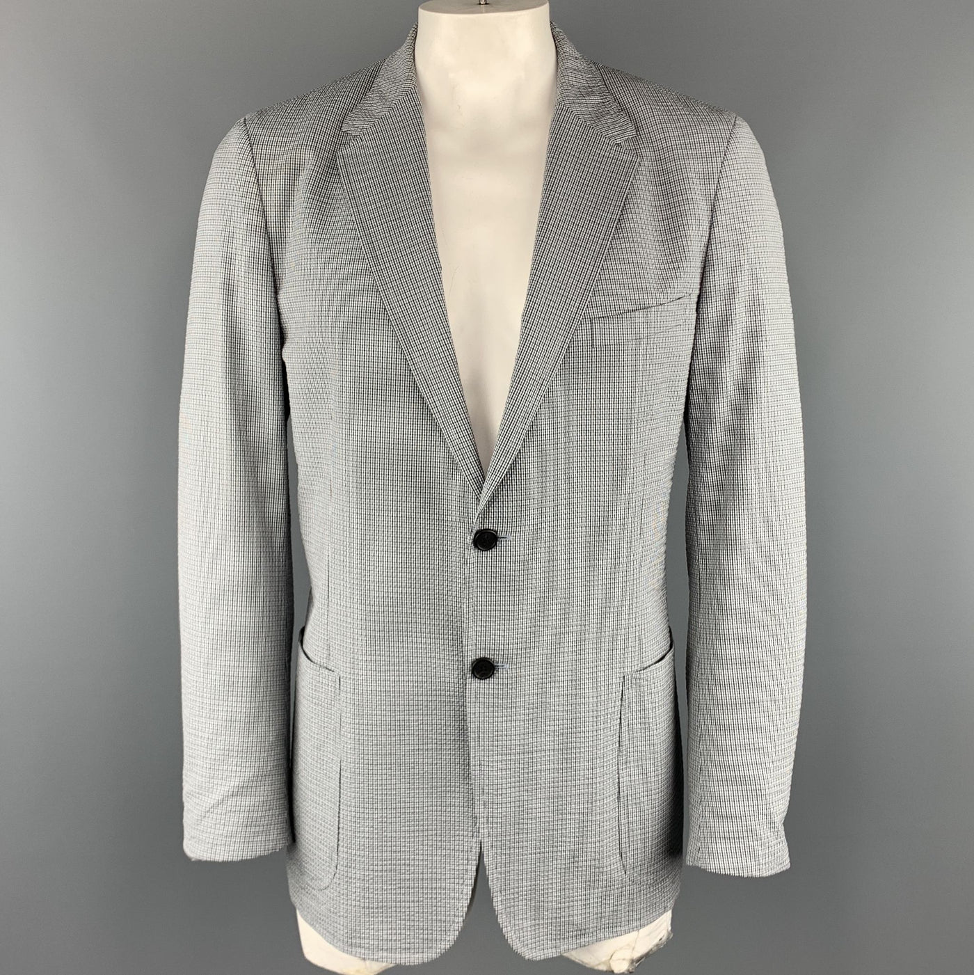 PRADA Size 46 Plaid Blue Cotton Blend Notch Lapel Regular Sport Coat