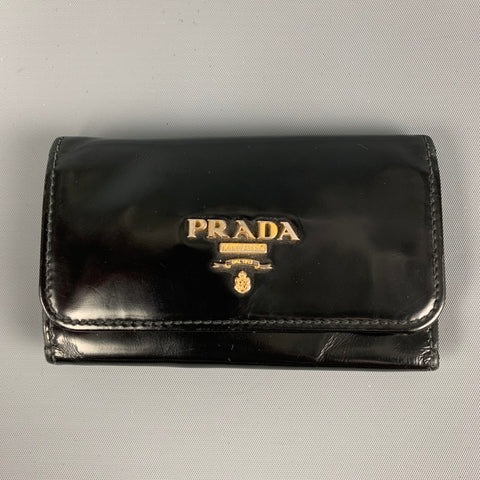 PRADA Porte-clés 4 en cuir verni noir