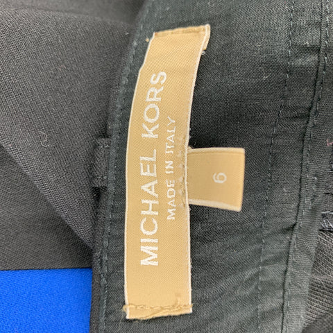 MICHAEL KORS Size 6 Black & Blue Color Block Virgin Wool Blend Dress Pants