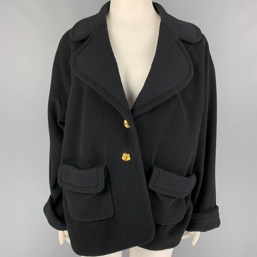 Vintage CHANEL Size 8 Black Wool Polyamide Mixed Patterns Oversized Jacket