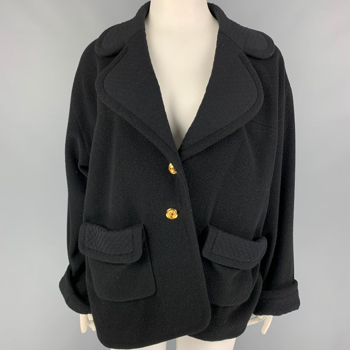 Vintage CHANEL Size 8 Black Wool Polyamide Mixed Patterns Oversized Jacket