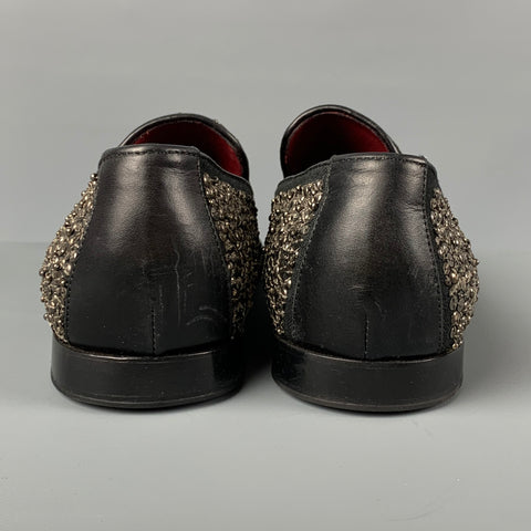 DONALD J PLINER Size 11 Black Silver Sequined Leather Slip On Pascow Loafers