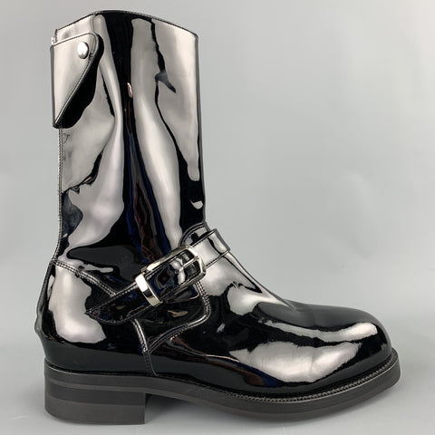 PAUL SMITH Size 9 Black Patent Leather Biker Boots
