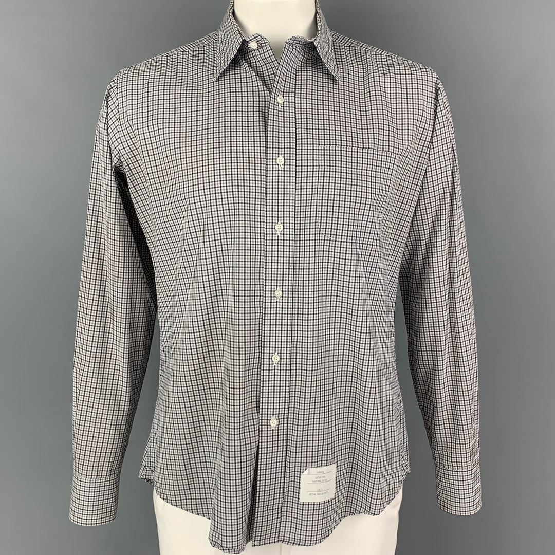 THOM BROWNE Spring 2009 Size L White Black Plaid Cotton Long Sleeve Shirt