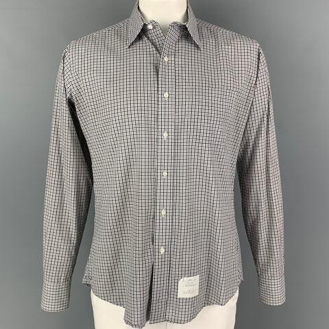 THOM BROWNE Spring 2009 Size L White Black Plaid Cotton Long Sleeve Shirt