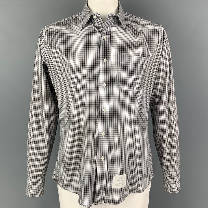 THOM BROWNE Spring 2009 Size L White Black Plaid Cotton Long Sleeve Shirt