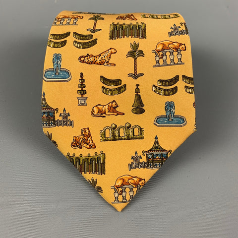 SALVATORE FERRAGAMO Yellow Multicolour Tapestry Silk Tie