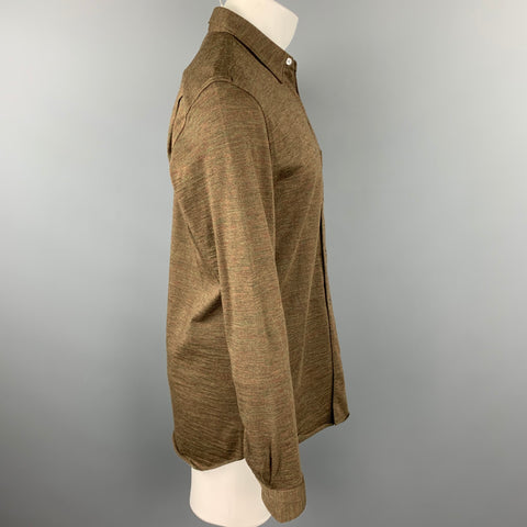 COMME des GARCONS SHIRT Size L Olive Donegal Wool SLong Sleeve Shirt