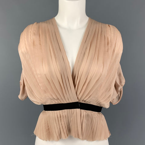 CHLOE Size 4 Blush Black Silk Pleated Spaghetti Straps Long Dress Set