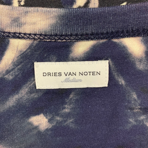 DRIES VAN NOTAN Talla M Camiseta negra con cuello redondo de algodón teñido anudado multicolor