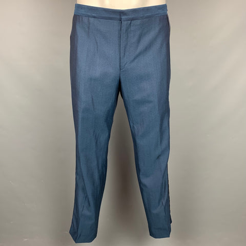 PAUL SMITH Size 46 Regular Steel Blue Wool / Cotton Tuxedo Suit
