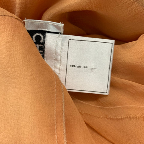 CHANEL P23066V12596 Size 8 Orange Silk Pleated Sleeveless Dress Top