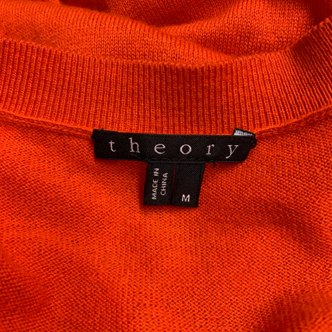 THEORY Size M Orange Cotton Cashmere V-Neck Pullover