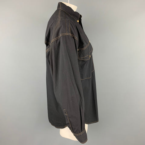 Vintage VERSACE JEANS COUTURE Size M Black Contrast Stitch Cotton Long Sleeve Shirt