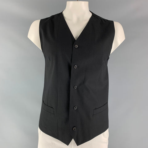 DOLCE & GABBANA  Size 46 Plaid Wool Buttoned Black Vest