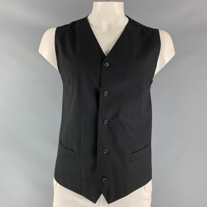DOLCE & GABBANA  Size 46 Plaid Wool Buttoned Black Vest