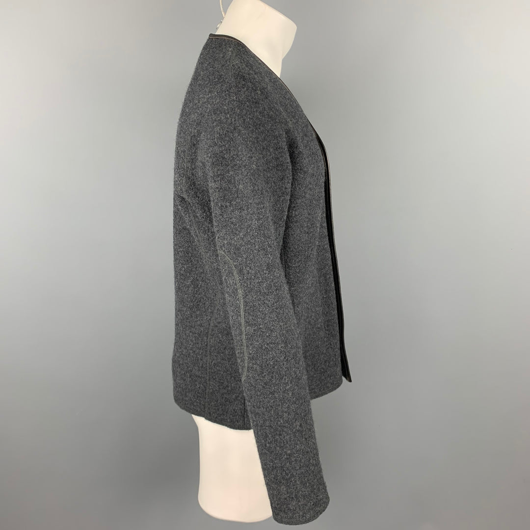 RYAN ROBERTS Size M Charcoal Textured Wool Snaps Cardigan