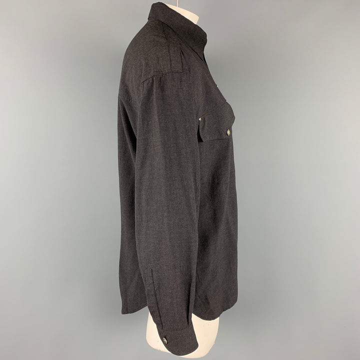 Vintage VERSACE JEANS COUTURE Size M Charcoal Viscose Blend Long Sleeve Shirt