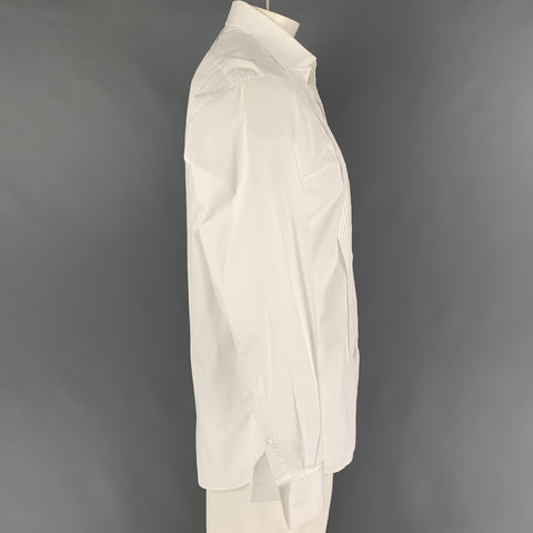 RALPH LAUREN Purple Label Size L White Cotton Tuxedo Long Sleeve Shirt
