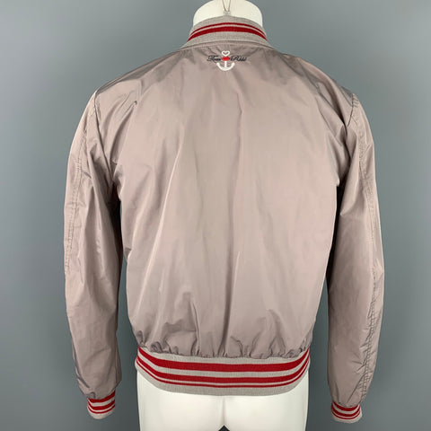 TOM REBL Size 38 Grey & Red Polyester Bomber Jacket