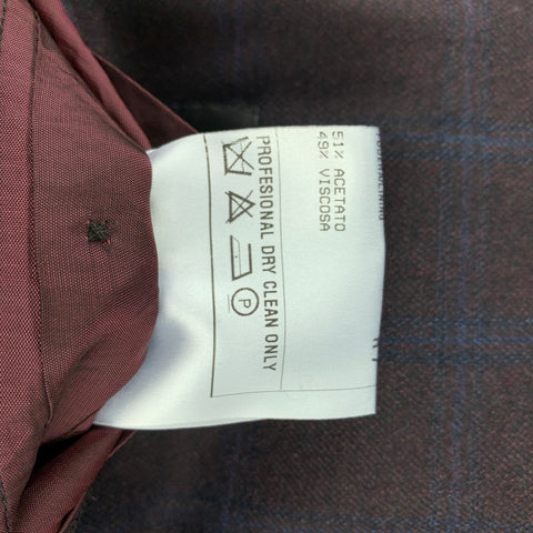 LUCIANO BARBERA Size 40 Brown & Navy Window Pane Wool Custom Sport Coat