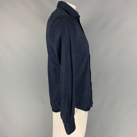 XACUS Taille L Chemise à manches longues en coton bleu marine et noir