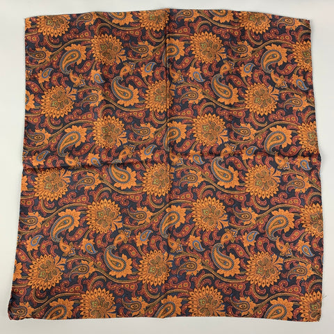 ALLEA Black Tan Paisley Silk Pocket Square