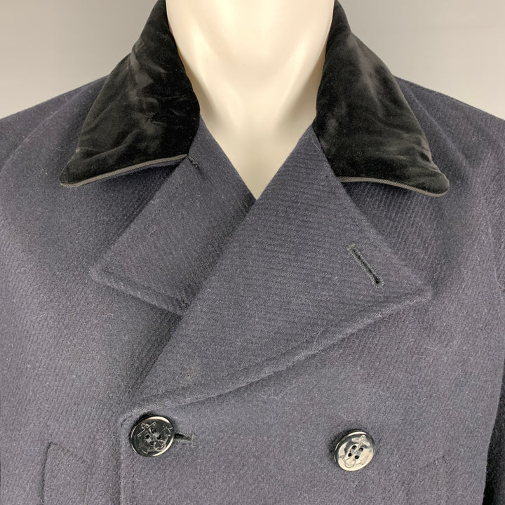 THE KOOPLES Size 40 Navy Solid Wool Blend Peacoat Coat