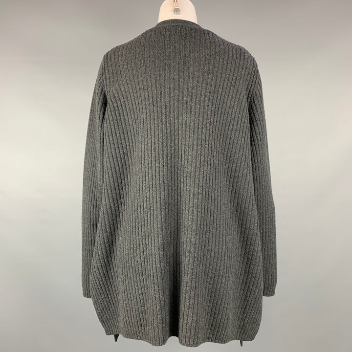 MILLY Taille L Cardigan ouvert en laine tricotée côtelée grise sur le devant