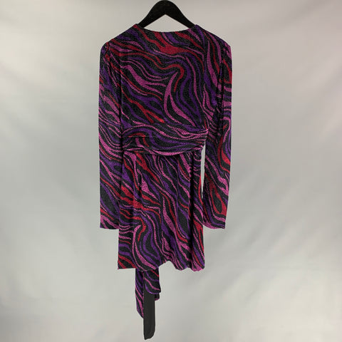 PRABAL GURUNG Size 0 Purple & Black Viscose / Silk Burnout Dress
