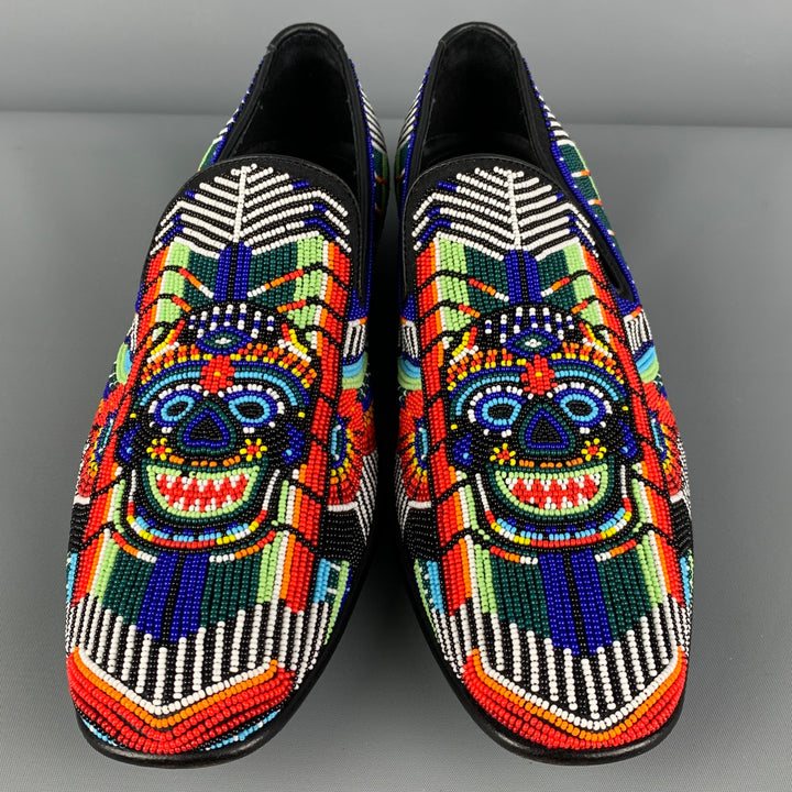 DONALD J PLINER SIGNATURE Size 9.5 Multi-Color Beaded Leather Slip On Loafers