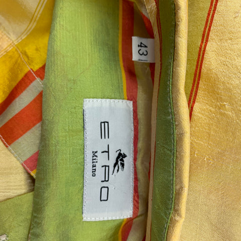 ETRO Size 50 Yellow Green Stripe Silk Tunic Long Sleeve Shirt
