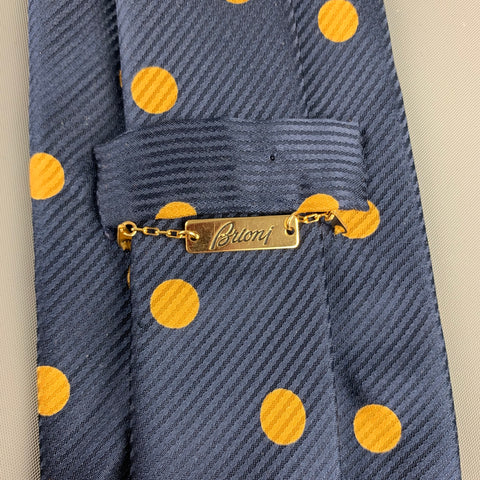 BRIONI Navy Polka Dot Silk Tie