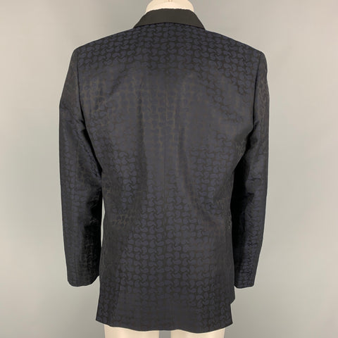 PS by PAUL SMITH Size 38 Navy & Black Paisley Wool / Acrylic Shawl Collar Sport Coat