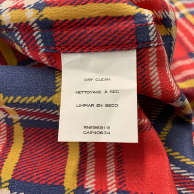 MARC JACOBS Size 8 Red Yellow/Blue Silk Plaid Long Shirt