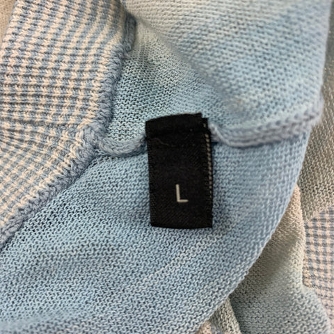 ZEGNA Size L White & Blue Stripe Crew-Neck T-shirt