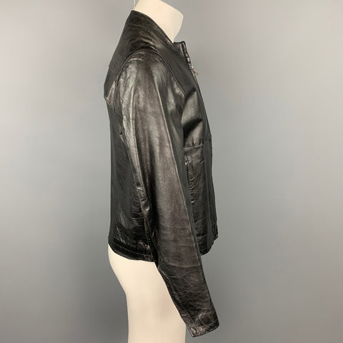 SISLEY Size 38 Black Leather Zip Up Jacket