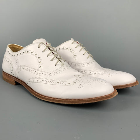 PAUL SMITH Taille 11 Chaussures à lacets en cuir perforé blanc Wingtip